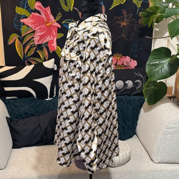 JONES NEW YORK Signature Button-Down Pointed Collar Blouse, Geometric Multi, L - Picture 7 of 16